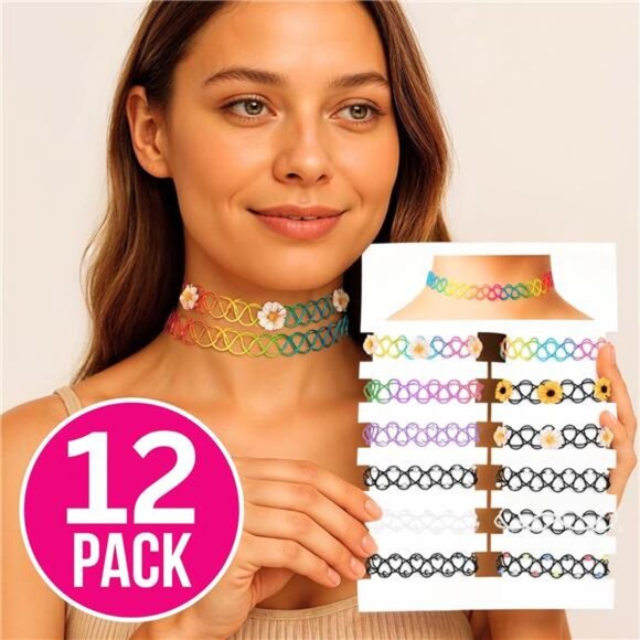 12PC Tattoo Choker Necklace for Women - 90s Choker Necklaces - Picture 2 of 8